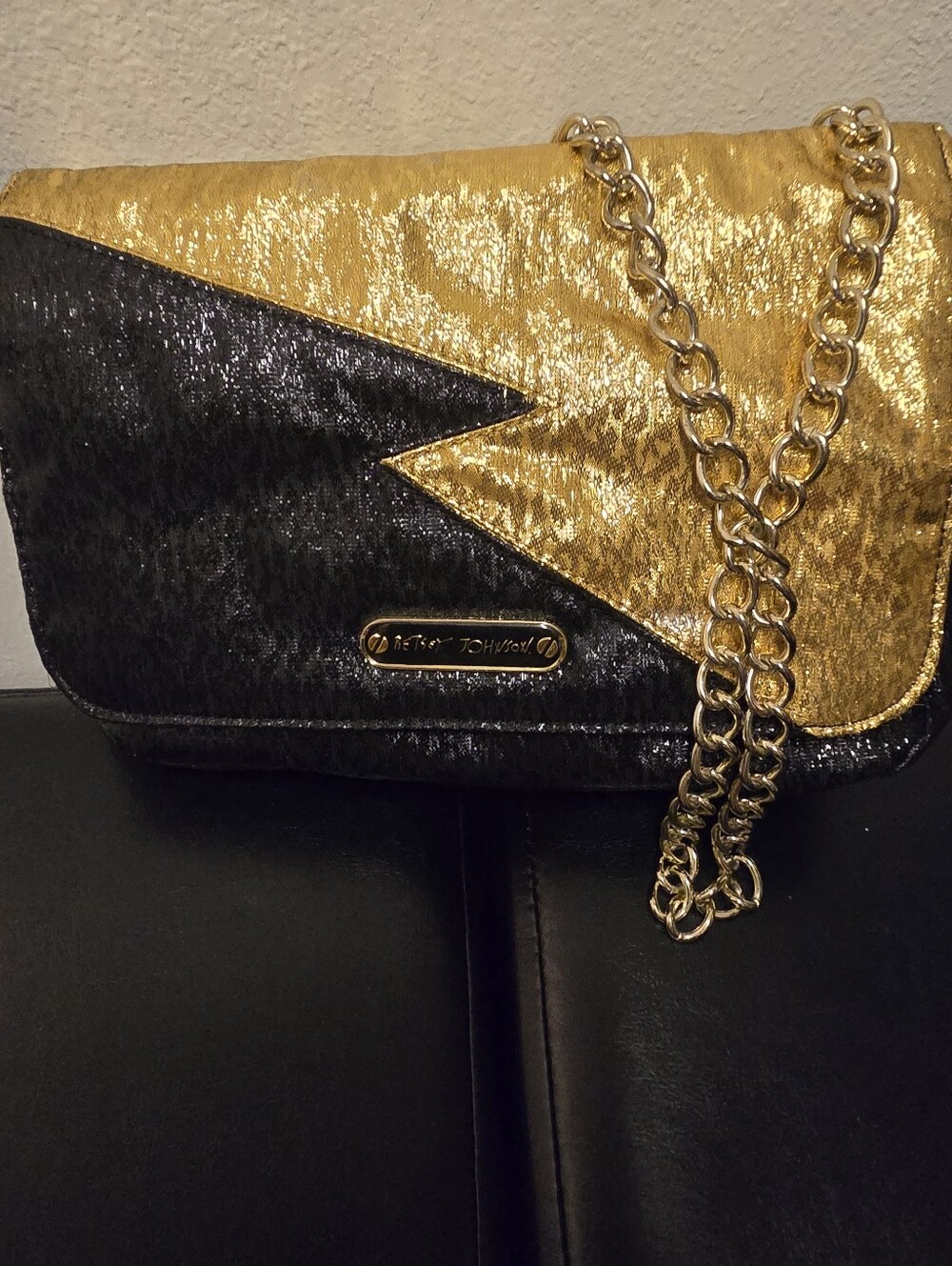 Betsey Johnson Metallic Gold and Black Chain Crossbody Bag